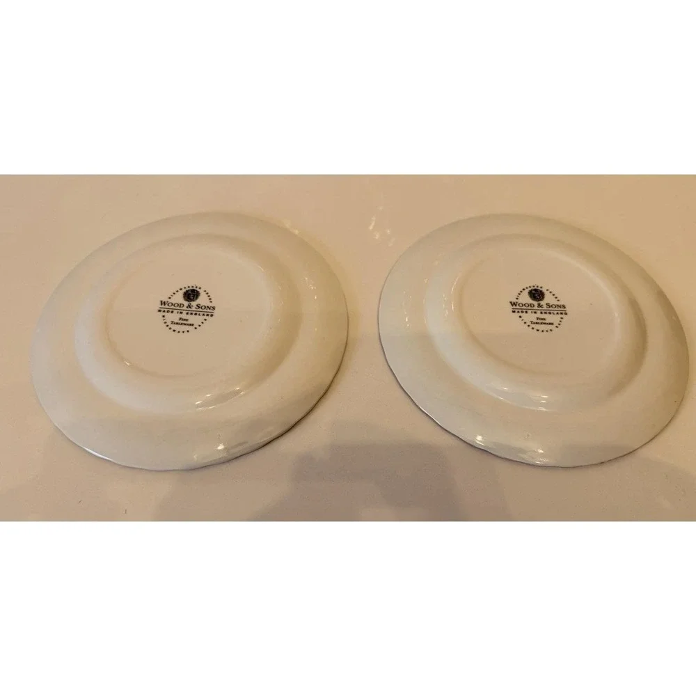 Vintage Wood & Sons Maroon‎ Transferware Salad Plates Lot of 2 English Floral